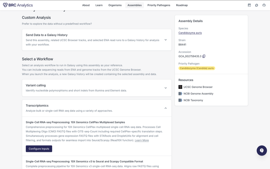 Selecting an analysis workflow